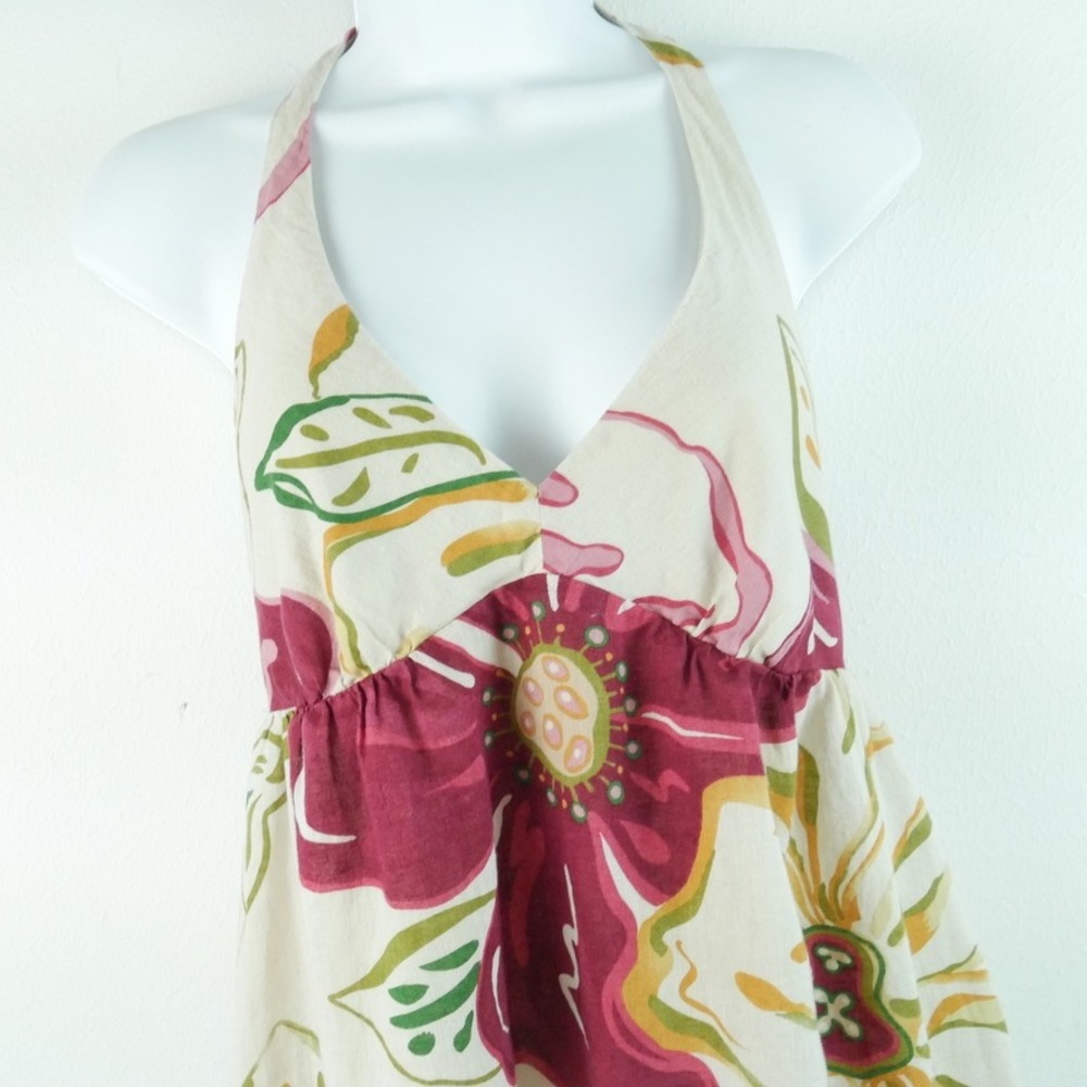 Vintage Old Navy Linen Blend Floral Halter Maxi Dress Boho Fairy Beach Resort M - Picture 7 of 11